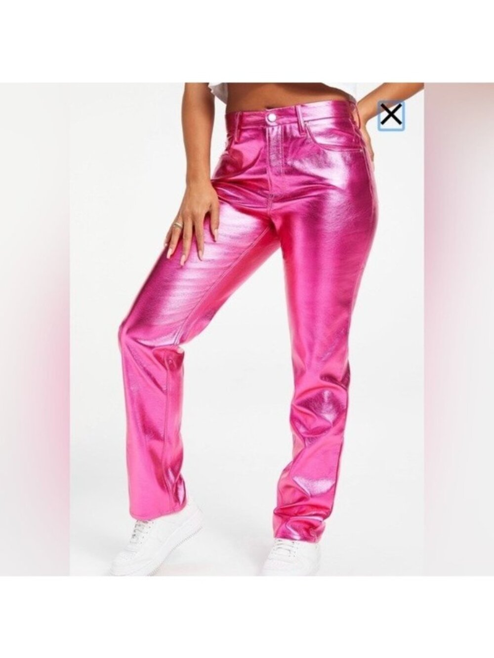 Good American Metallic Pink Good Icon Faux Leather Straight Leg Pants, Size 18